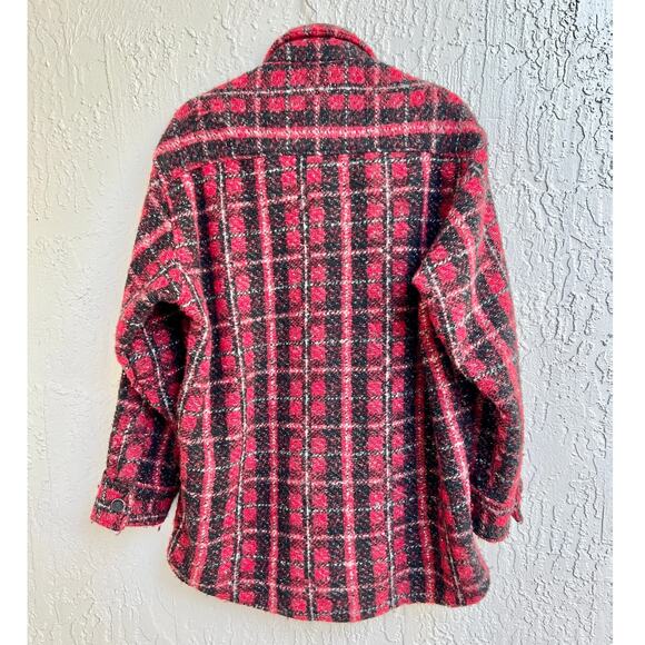 The Koopless Jeans Long Sleeve Tweed Checked Overshirt Jacket Red Women's Size M - Picture 7 of 7